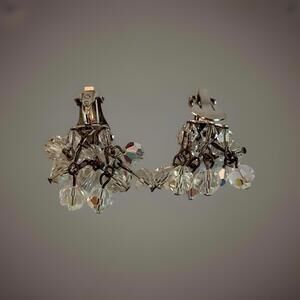 Beautiful Vintage Clip On Aurora Borealis Crystal Drop Earrings